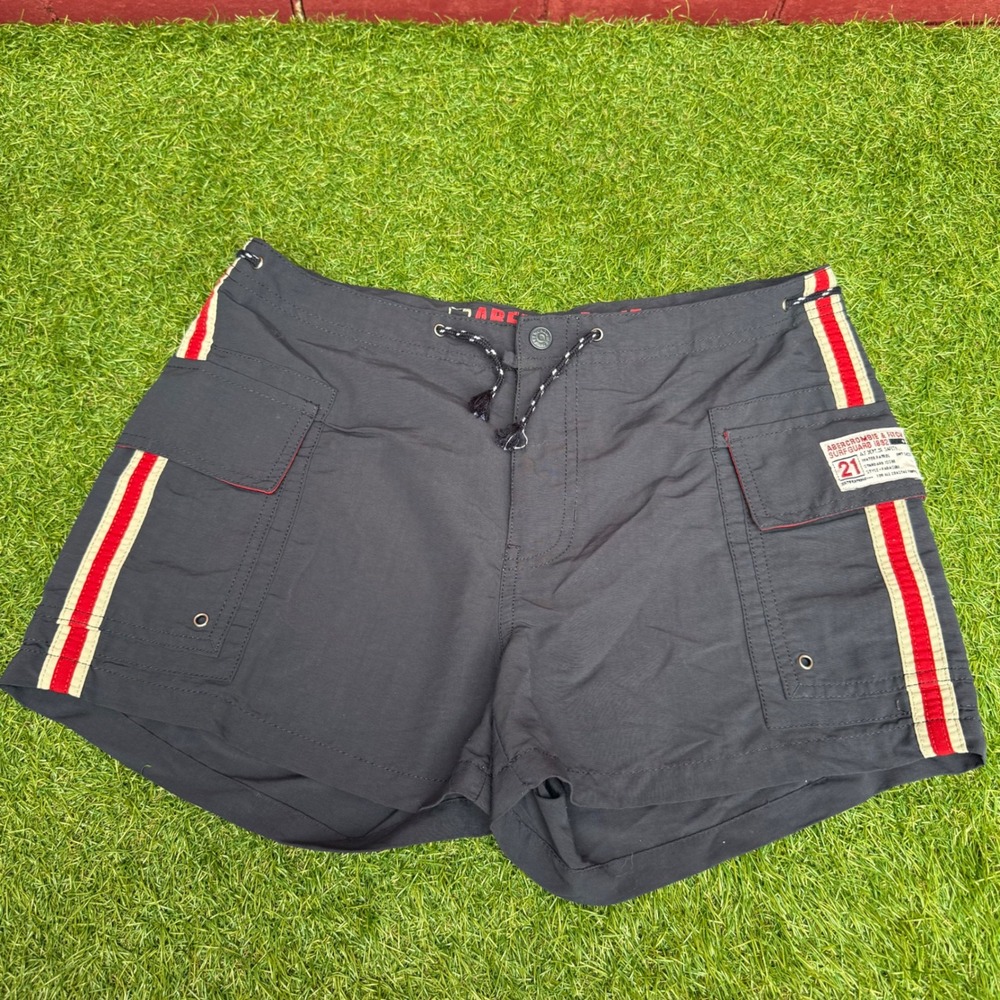 Vintage Y2K Abercrombie & Fitch Surf Guard 1892 Cargo Shorts Blue Red Stripe XS